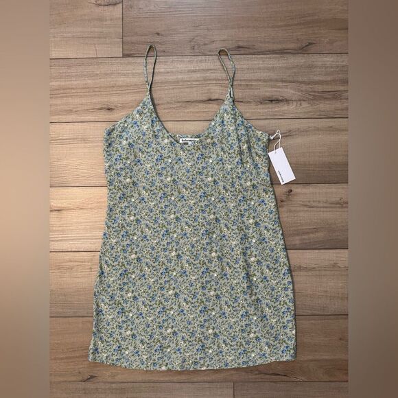 NEW Reformation Ventura green blue floral mini slip shift dress L large women's - Picture 2 of 3